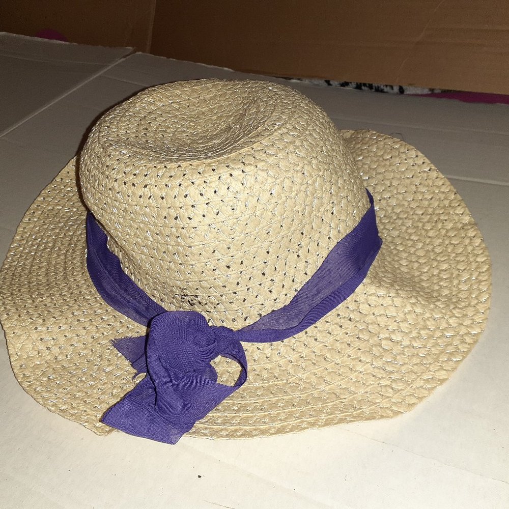 Purple Ribbon Sun Hat Cute Size Generic Size
